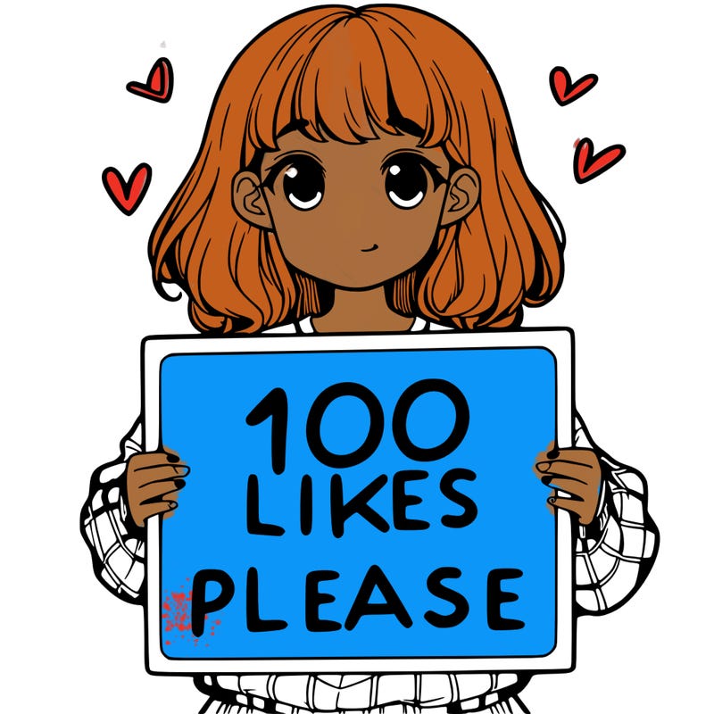 a girl holding a sign saying 100 likes please