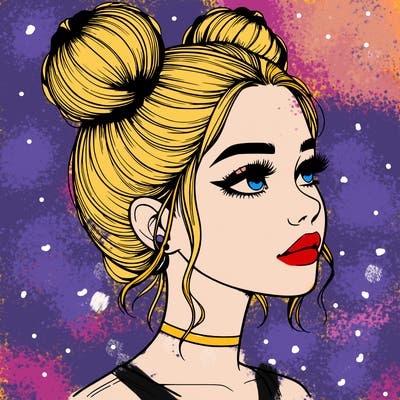 realistic girl with buns on the top of her head