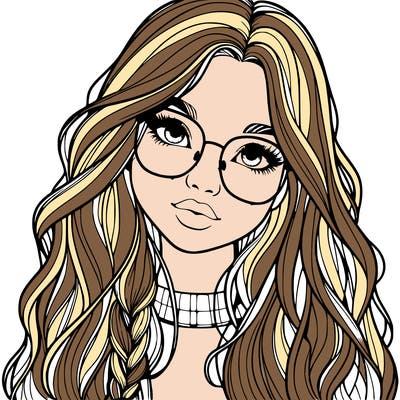 girl with long hair and freckles and glasses realistic