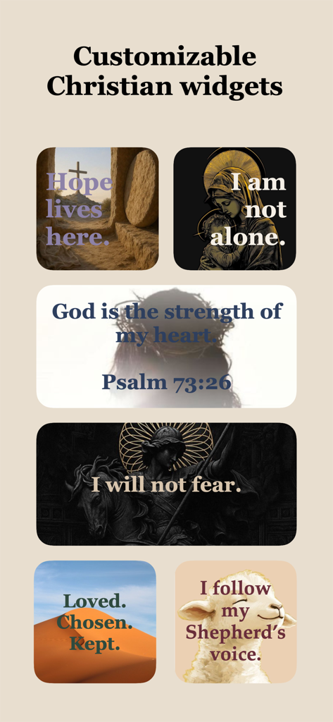 MySavior: Bible Widgets - Una muestra de varios widgets cristianos estéticos con versículos bíblicos y citas espirituales