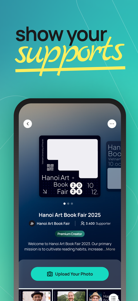 Interfaz de la aplicación Twibbonize mostrando un marco de campaña social con un botón para subir foto