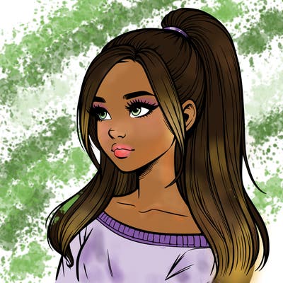 realistic girl with a high ponytail