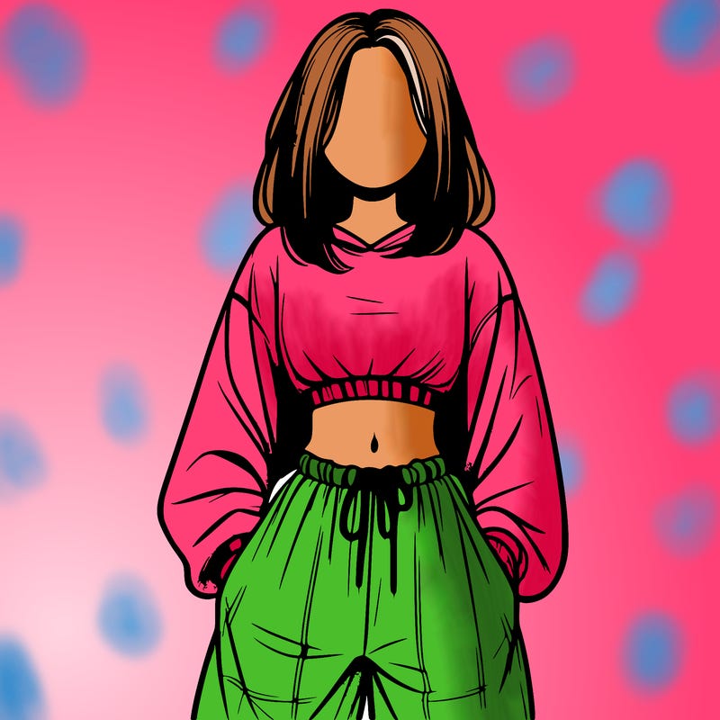 realistic girl faceless with baggy pants and a crop top