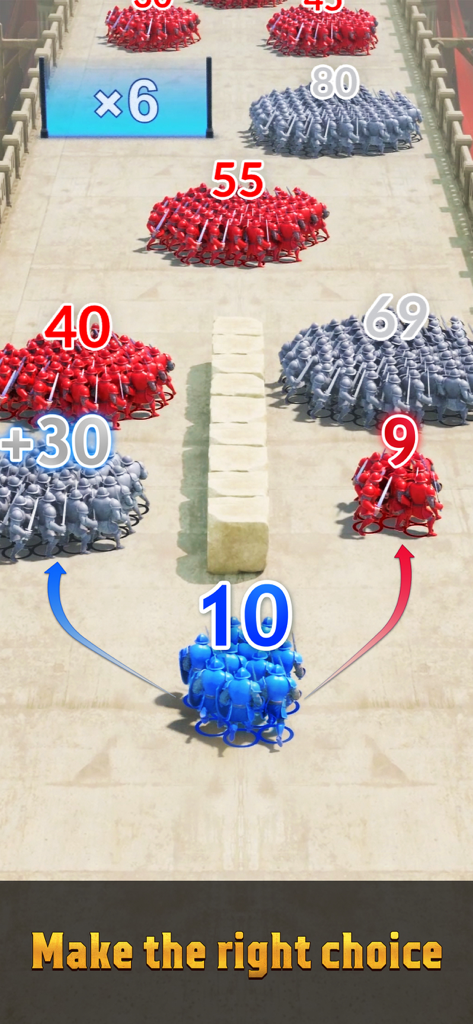 プレイヤーが敵を倒すための正しい道を選択しなければならない、Total Battleにおける戦略的な軍隊乗数パズル。