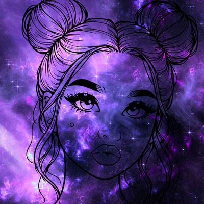 realistic girl with two buns on her hair and lips