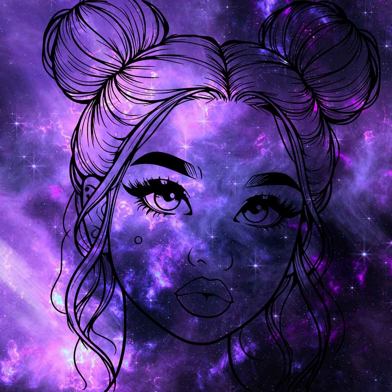 realistic girl with two buns on her hair and lips