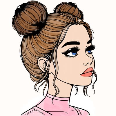 realistic girl with buns on the top of her head