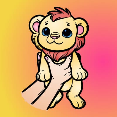 baby lion being held up