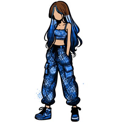 girl in baggy pants crop top and long hair