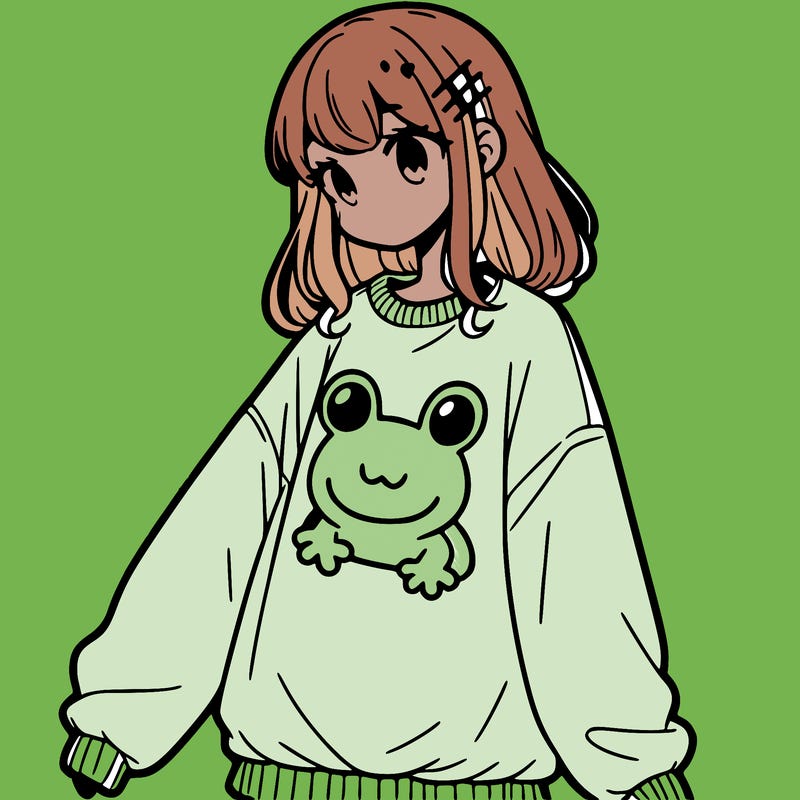 girl wearing frogging sweatshirt