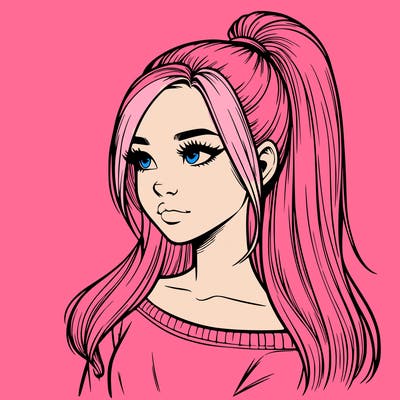 realistic girl with a high ponytail