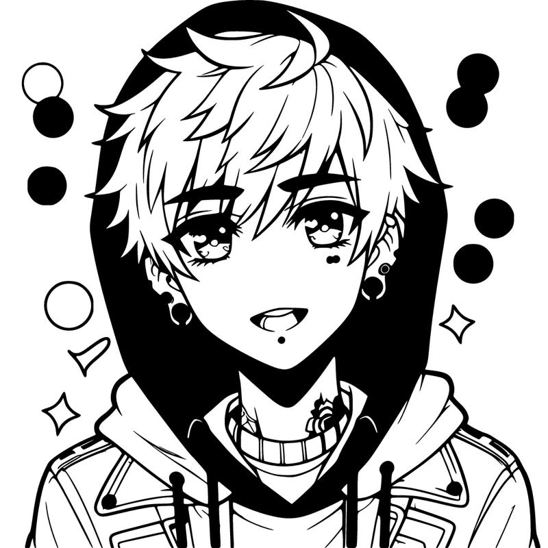 anime boy with piercings wearing hoodie