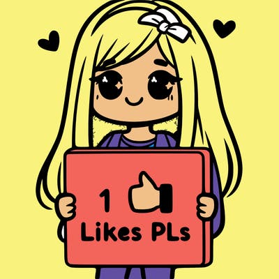 girl holding a sign saying 10 likes pls
