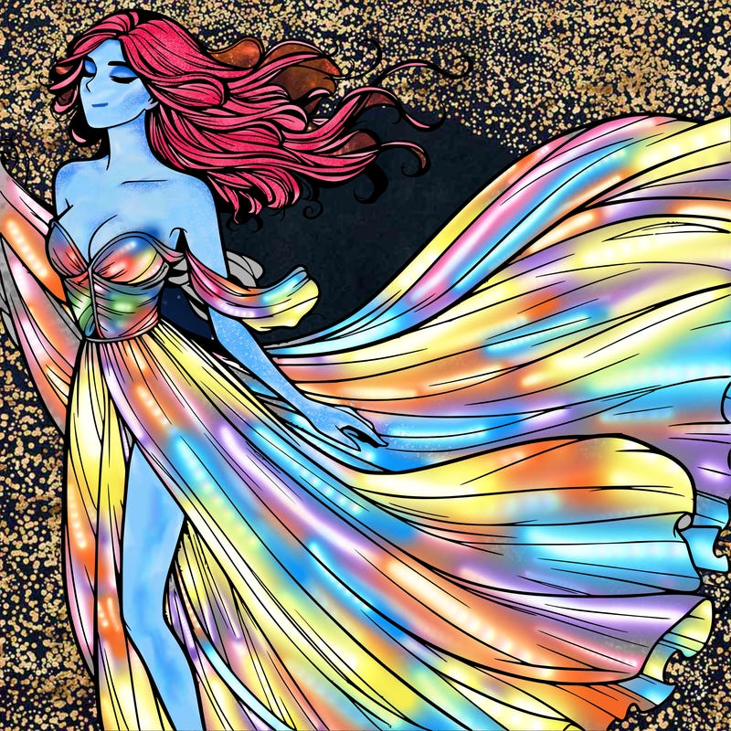 realistic woman in dress flowing the the wind