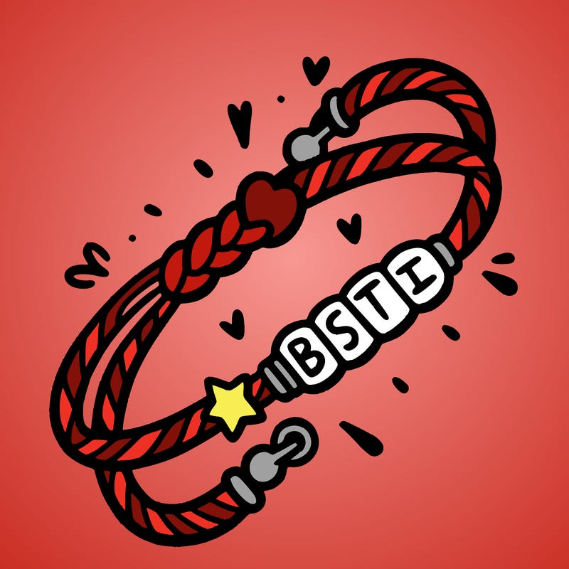 a friendship bracelet that says bestie