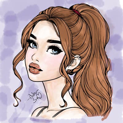 realistic girl with a ponytail on her hair and lips