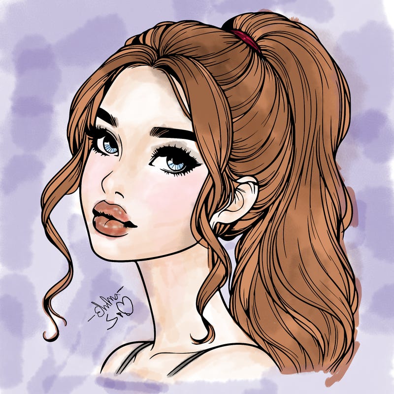 realistic girl with a ponytail on her hair and lips