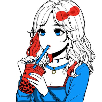 realistic girl drinking boba tea