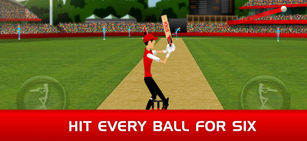 Stick Cricket Classic - Stick Cricket Classic gameplay showing a batsman hitting a ball for a six in a stadium
