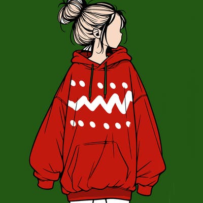 realistic girl with a oversized sweatshirt on and a bun