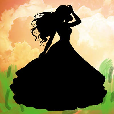 realistic woman with dress flowing in the wind