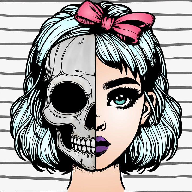 realistic girl with half skull mask
