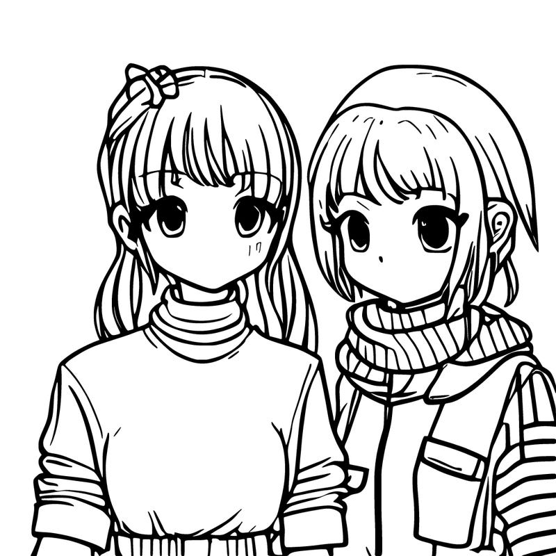 cute anime girl with friend