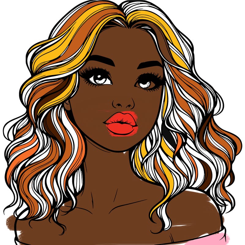 realistic girl with wavy hair and lips
