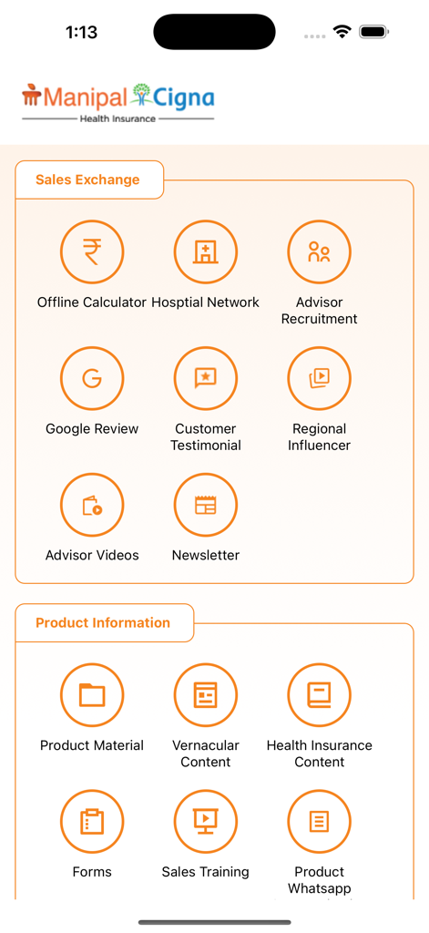 GoHealth Next - Panel de control de la aplicación GoHealth Next que presenta secciones para herramientas de Intercambio de Ventas e Información de Productos