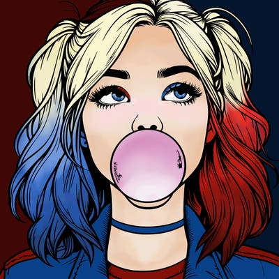 realististic girl blowing bubble -gum
