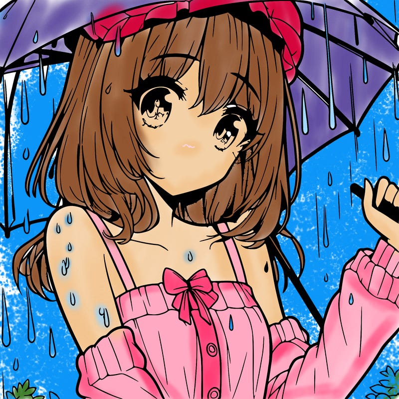 pretty anime girl in the rain
