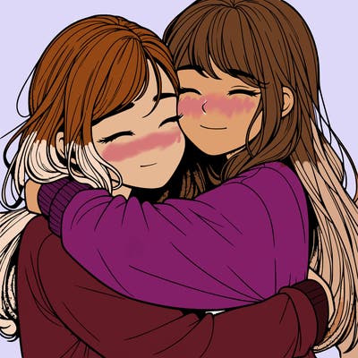 realistic two girls hugging
