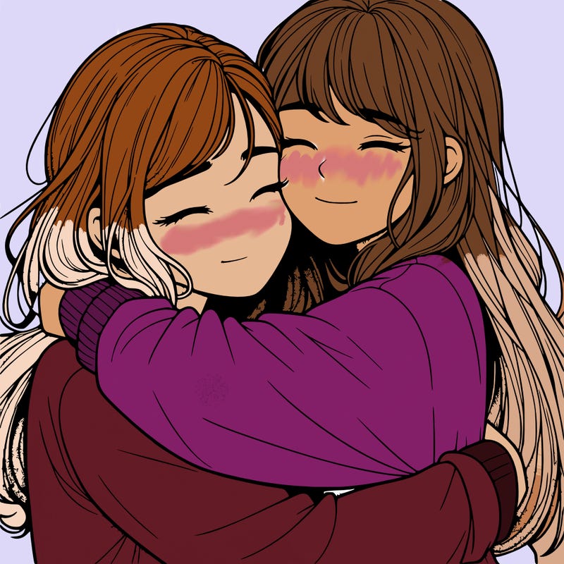 realistic two girls hugging