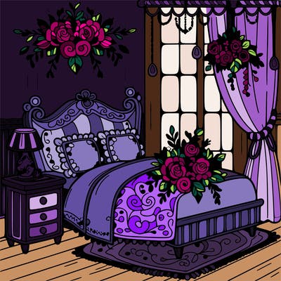 a beautiful room with flowers on the bed