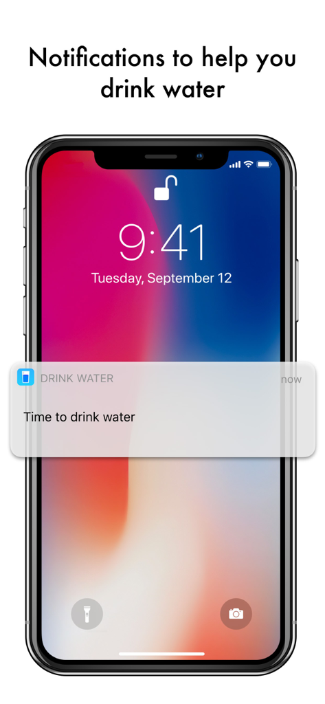 Drink Water ∙ Daily Reminder - iPhone lock screen showing a notification that says Time to drink water