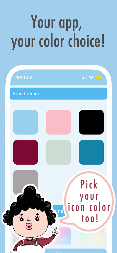 Customizable color themes and icon options in the medical alarm app