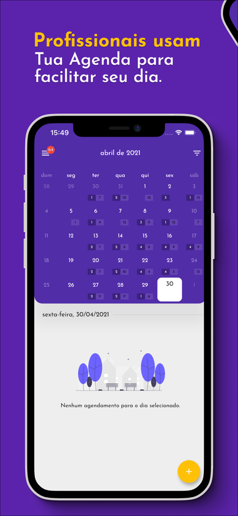 Tua Agenda: Para Profissionais - Smartphone screen displaying the monthly calendar and scheduling interface of the Tua Agenda app for professionals