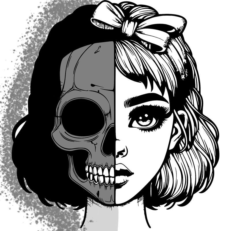 realistic girl with half skull mask