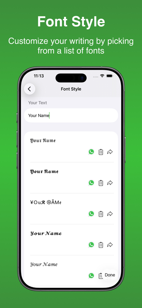 Web Scan - Dual Chat - Mobile app screen displaying various decorative font styles for chat customization