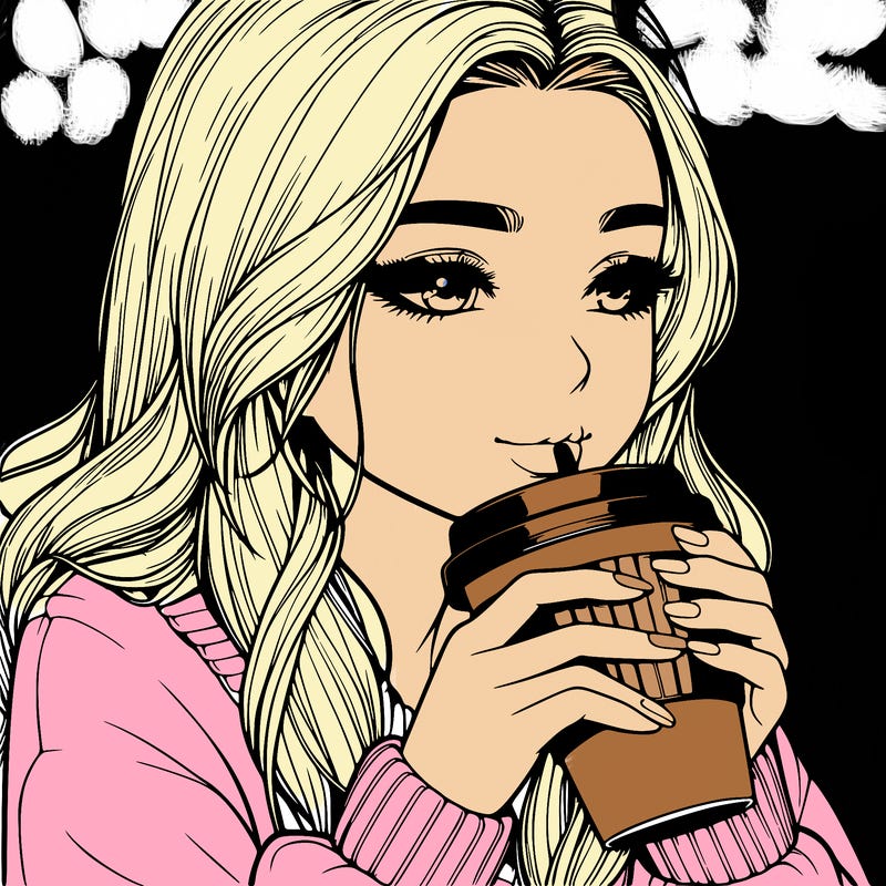 realistic girl drinking coffee