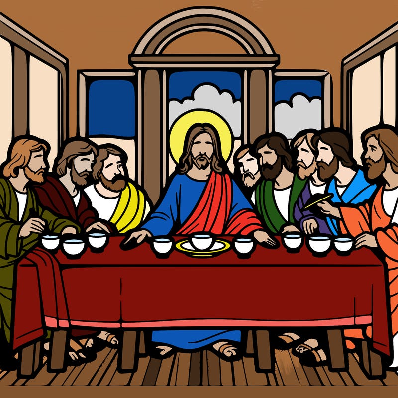 jesus shares the last supper with twelve apostles