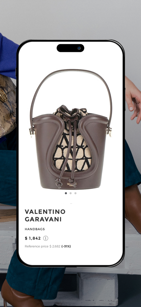 Valentino Garavani designer handbag displayed on the YOOX mobile shopping app