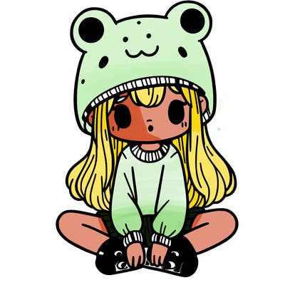 a girl wearing a frog hat and some frog socks