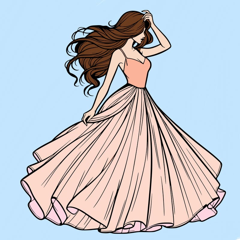 realistic woman with dress flowing in the wind