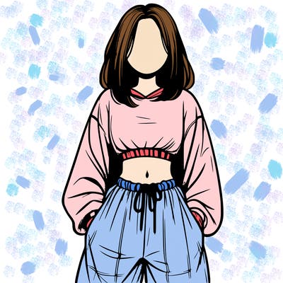 realistic girl faceless with baggy pants and a crop top