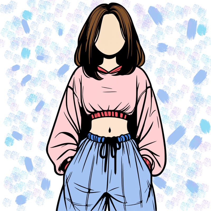 realistic girl faceless with baggy pants and a crop top