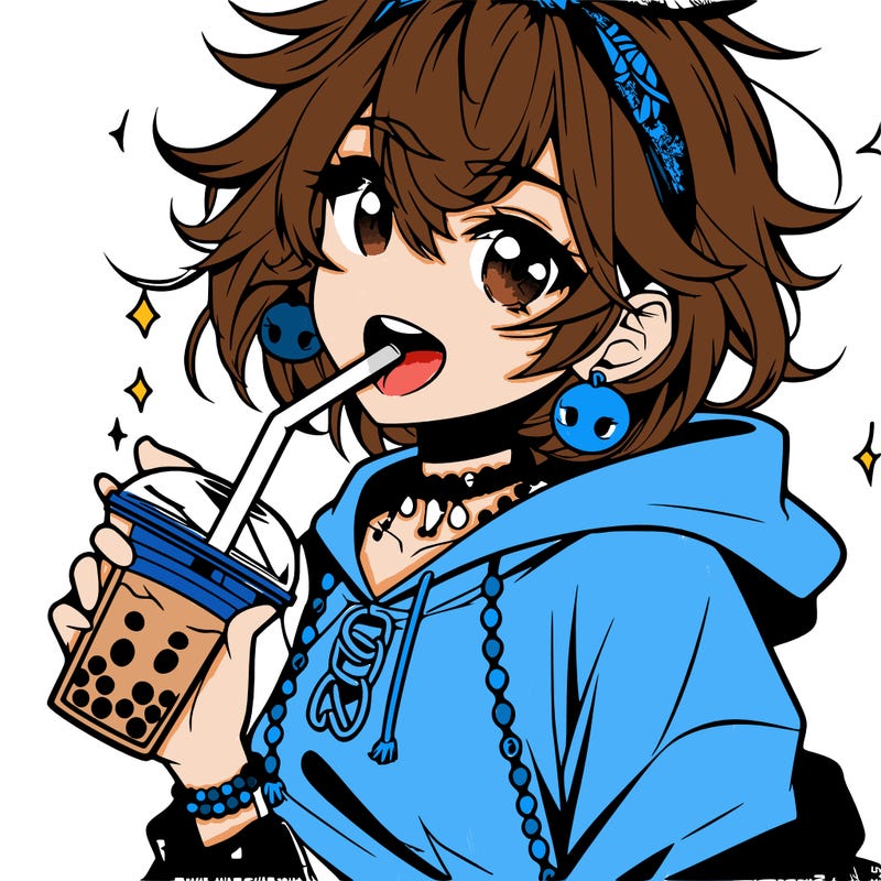 hot baddie anime girl drinking boba and biting the straw