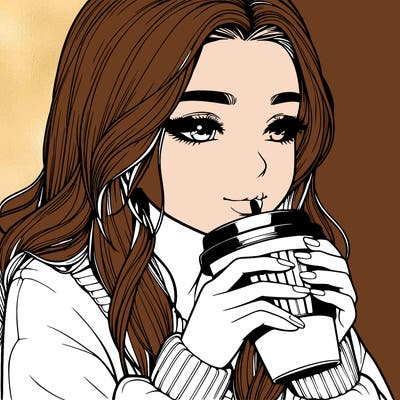 realistic girl drinking coffee
