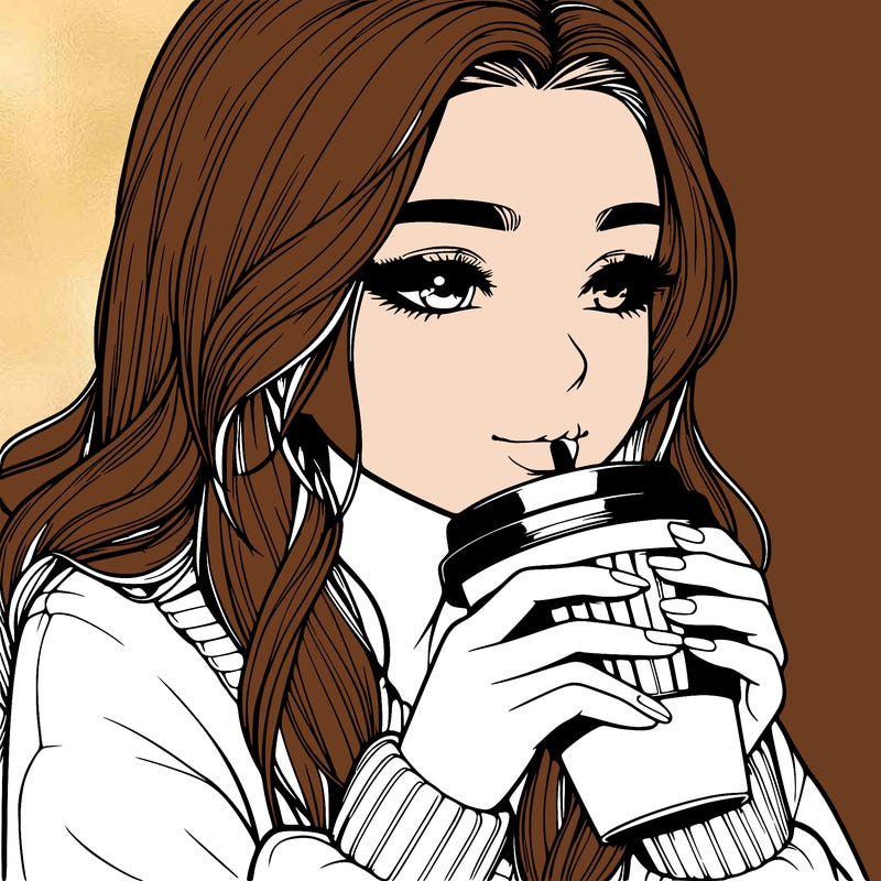realistic girl drinking coffee