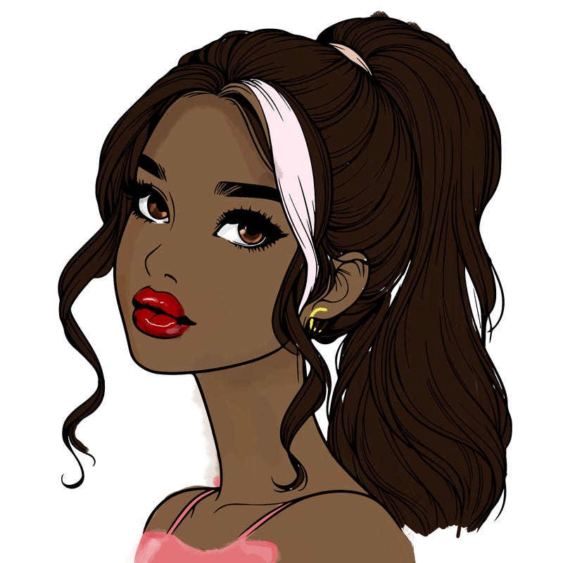 realistic girl with a ponytail on her hair and lips